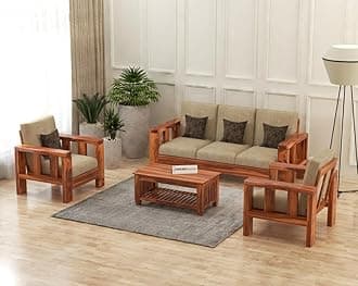 Solid Sheesham Wooden 5 Seater Sofa Set for Living Room Furniture - Chocolate Brown Finish (3+1+1)