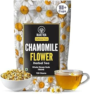 BLUE TEA - Chamomile Tea - 3.52 Oz (100+ Cups) Loose | Get a good Sleep - Relaxation - Stress Relief | Herbal Tea - Caffeine Free - Flower Based - Non-Bitter - Night Time Tea | Reusable Pet Jar