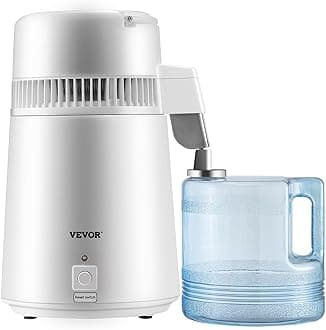 Water Distiller, 1.1 Gal Distilled Machine, 750W Pure Distilling W/Bpa Free Plastic Container, Distillation Kit W/Button, Countertop Maker For Home, White