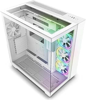 NZXT H9 Elite Dual-Chamber ATX Mid-Tower PC Gaming Case – Includes 3 x 120mm F120 RGB Duo Fans with Controller– Glass Front, Top & Side Panels – 360mm Radiator Support – Cable Management – White