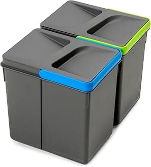 Emuca, Waste Sorting Cut-Out Base, Set of 2 Bins Height 216mm with 6 litres Capacity, Grey, H 216 mm (2x6L)
