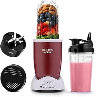 Wonderchef Nutri-blend Activ Mixer Grinder Blender, Smoothie Maker, 500W 22000 RPM 100% Full Copper Motor, 2 Unbreakable Jars, SS Blades, 2 Year Warranty, Recipe book by Chef Sanjeev Kapoor, Red