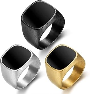 ENHONG Mens Rings Stainless Steel Square Signet Rings for Men,Pinky Thumb Ring for Dad Father Jewelry Gift for Him,Men's Ring for Biker