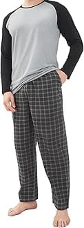 DAVID ARCHY Mens Pajamas Set - Soft Pj Sets for Men Cotton Sleepwear Long Sleeve Top & Flannel Bottom Pajama Lounge Set