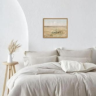 Roslynity フレーム入りキャンバスウォールアート ビンテージプリント 油彩画 草原 風景 夏 田舎 ソフトグリーン パステル レトロ 美的芸術作品 自宅 リビングルーム 浴室 保育園 壁の装飾用 (20.3 cmx25.4 cm)