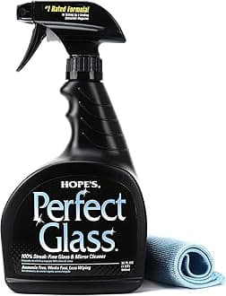 HOPE'S Perfect Glass Cleaner Spray, Streak-Free, Ammonia-Free Window, Mirror, Screen, and Shower Door Cleaner, Indoor and Outdoor Glass Surfaces, 32 Fl Oz, Pack of 1 With Microfiber Cloth