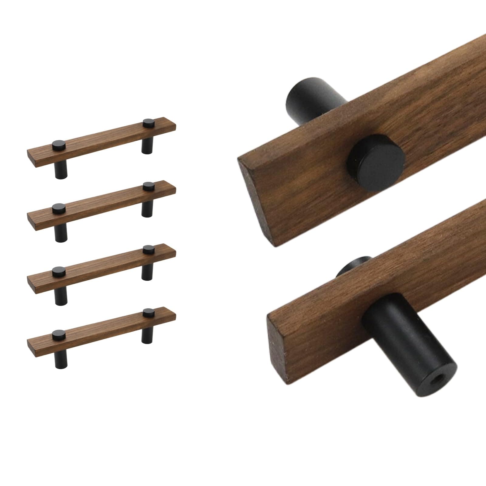 4Pcs 5.9" Pulls Brass Walnut Kitchen Wardrobe Cabinet Hardware Pull Rectangular Handle with Screw,Fixed Hole Distance 3.78"/96mm Black