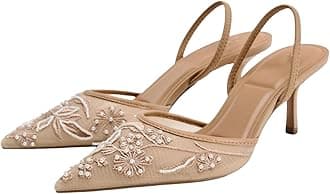 Fashion Mesh Slingback Pumps Shoes for Women Ankle Strap Pointed Toe Pumps