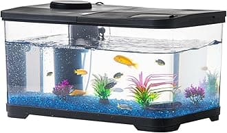 Fish Tank, 3.8 Gallon Aquarium Starter Kit with Self Cleaning Fish Tank Pump with Filteration, Oxygenation, Water Circulation, Lighting Betta Fish Aquarium with Decor, Gravel (Black)