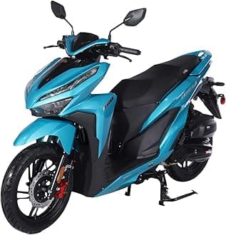 X-PRO 150cc Gas Adult Moped with 14" Aluminum Wheels, Electric/Kick Start! Large LED Lights! (Blue)