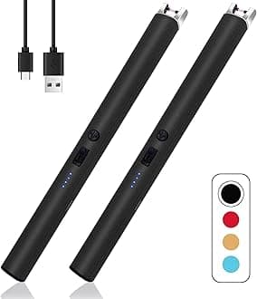 2 PCS Candle Lighter,Windproof Flameless Electric Lighter with LED Power Display ＆ Safety Switch, Upgraded Plasma USB Rechargeable Lighters for Birthday Camping BBQ (Black)
