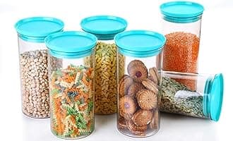 Airtight Container Jar Round Shape For Kitchen Collection Perfect for Organizing Pantry Staples, Spices, and Snacks in Freshness and Essential Kitchen Organizer (6 Pcs) (Round)
