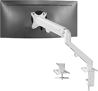 Articulating Single 17 to 27 inch Pneumatic Spring Arm Clamp-on Desk Mount Stand, Fits 1 Monitor Screen with Max VESA 100x100, White, STAND-V101WO