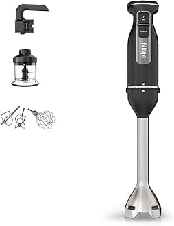 NinjaFoodi 3-in-1 Hand Blender, Hand Mixer & Chopper, Food Processor with 3 Attachments, 850W Powerbase, Immersion Blender, 5 Mixing Speeds, 2 Blending Speeds, 1.5m Cord, Black CI100UK