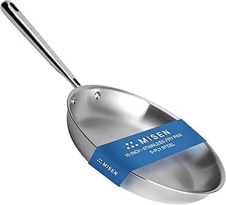 Misen Stainless Steel Frying Pan - 5 Ply Steel Skillet - Professional Grade Cooking Pan - 10 Inch Cooking Surface