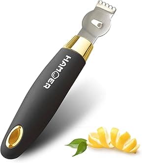 Lemon Zester Tool with Channel Knife Citrus Twist Making Tool Ergonomic Curved Handle Gold-Black