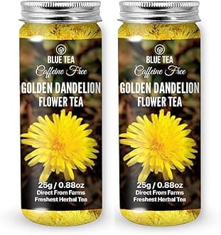 BLUE TEA - Golden Dandelion Flower - 1.76 Oz (Pack of 2) | FLOWER BASED | Herbal Tea - Caffeine Free - Farm Fresh - 100% Natural | Pet Jar Packaging
