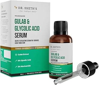 Dr. Sheth's Gulab & 6% Glycolic Acid & 5% Niacinamide Instant Brightening Face Serum Improves Skin Texture & Uneven Skin Normal to Oily Skin Sensitive Skin 30ml