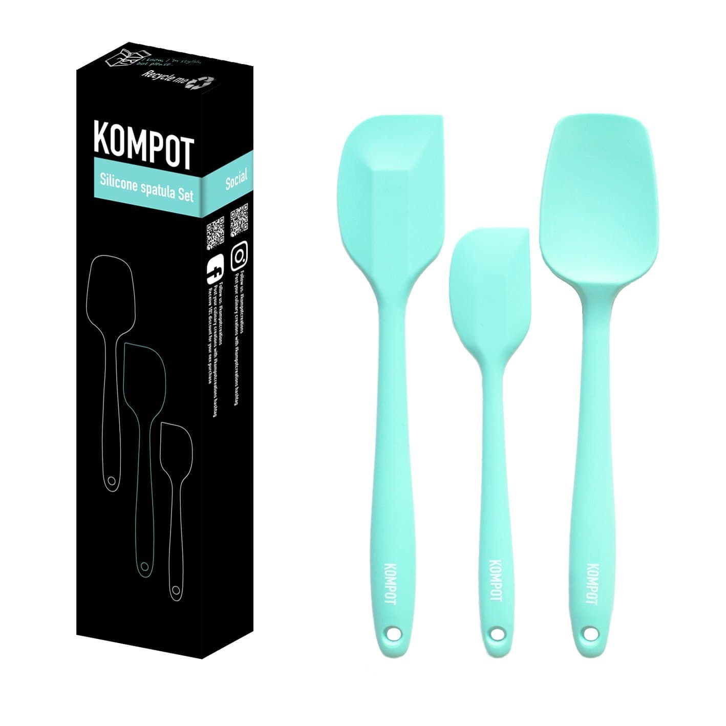 KOMPOT - Silicone Kitchen Utensils Set – Scrape Pans, Divide Dough, Mix Batter, Serve or Stir Fry – Silicone Spatula Set Gift Pack