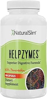 NaturalSlim Digestive Enzymes for Women & Men - Helpzymes Essential Enzymes for Digestion, Gut Health, Gas Bloating Relief with Bromelain, Ox Bile, Pancreatin. & Betaine HCL - 100 Capsules Solo