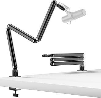 Mic Arm for Lightweight Mics, Microphone Arm Rotatable, Storable Desk Mic Stand for Bear 3LB with Mount Clamp, Mic Stand Boom Arm with Cable Channel with 3/8'' 5/8'' Thread for Podcast, Gaming