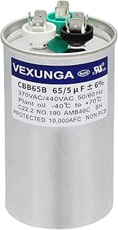 VEXUNGA 65/5uF 65+5 MFD 370VAC or 440VAC Dual Run Start Round A/C Capacitor