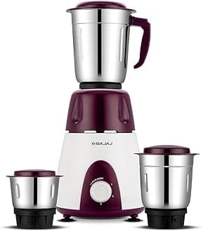 Bajaj Indian Mixer Grinder 3 Jars, Black GX3701, Classic, Herculo, Ivora Rex 500 750W, 1000W, 500W (Rex 500 Purple)