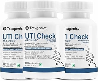 Trexgenics UTI CHECK Advanced Urinary Tract Cleanse & Function, Immunity Support with Optimized Cranberry 200mg, D-Mannose 250mg & Hibiscus 100mg & Vitamin C 40mg (60 Vcaps) (3)