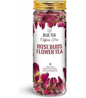 BLUE TEA - Rose Buds Tea - 30gm - 30 Cups | VITAMIN-C | Beautiful Hair & Skin - Caffeine Free - Natural - Flower Based - Herbal Tea - Non-GMO | Shark Tank Featured| Pet Jar Pack