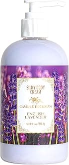 Camille Beckman English Lavender Scented Silky Body Cream, Daily Moisturizer for All Skin Types | Non-Greasy Vegan Formula to Nourish and Soften Hands and Body, 13 Ounce