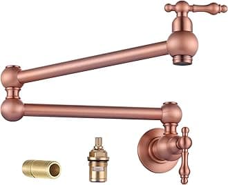 WOWOW Copper Pot Filler Faucet - Solid Brass Pot Filler Wall Mount Kitchen Stove Faucet with Double Joint Swing Arms