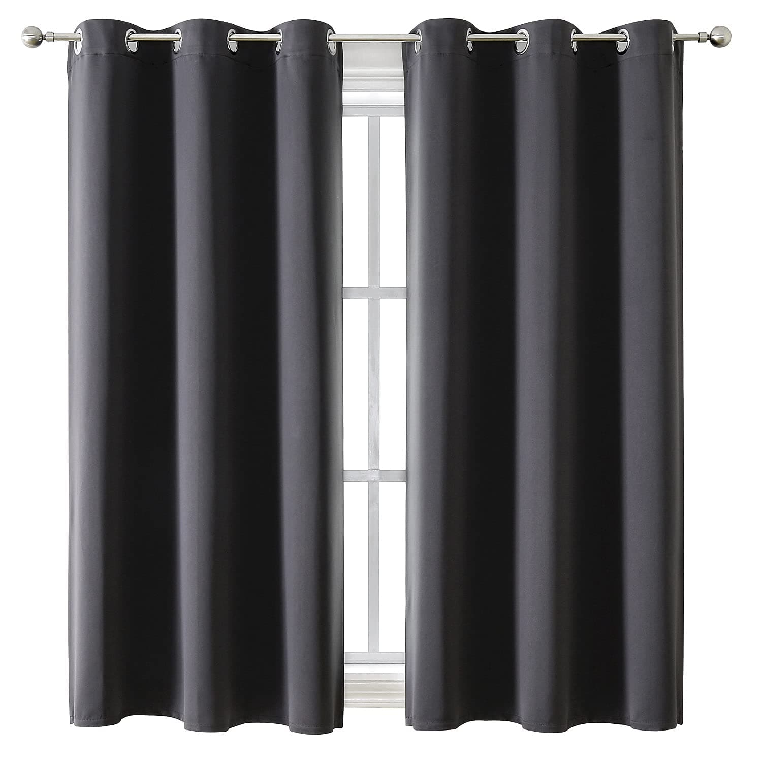 Grommet Blackout Curtains for Bedroom and Living Room - 2 Panels Set Thermal Insulated Room Darkening Curtains (Dark Grey, 42 x 63 Inch)
