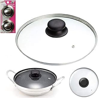 32cm Tempered Glass PAN LID & PK2 KNOBS - Replacement Wok, Stock, Casserole, Saucepan Lid (32cm)