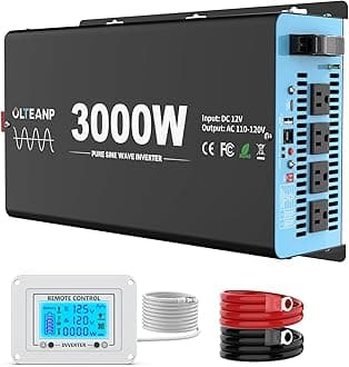 - 3000 Watts Pure Sine Wave Inverter 12V DC to 110V AC, 6000W Peak Power, 4 AC Outlets, USB & 30W Type-C, Adjustable Input for Lithium Battery, RV/Truck/Boat/Solar Backup with LCD Remote Controller