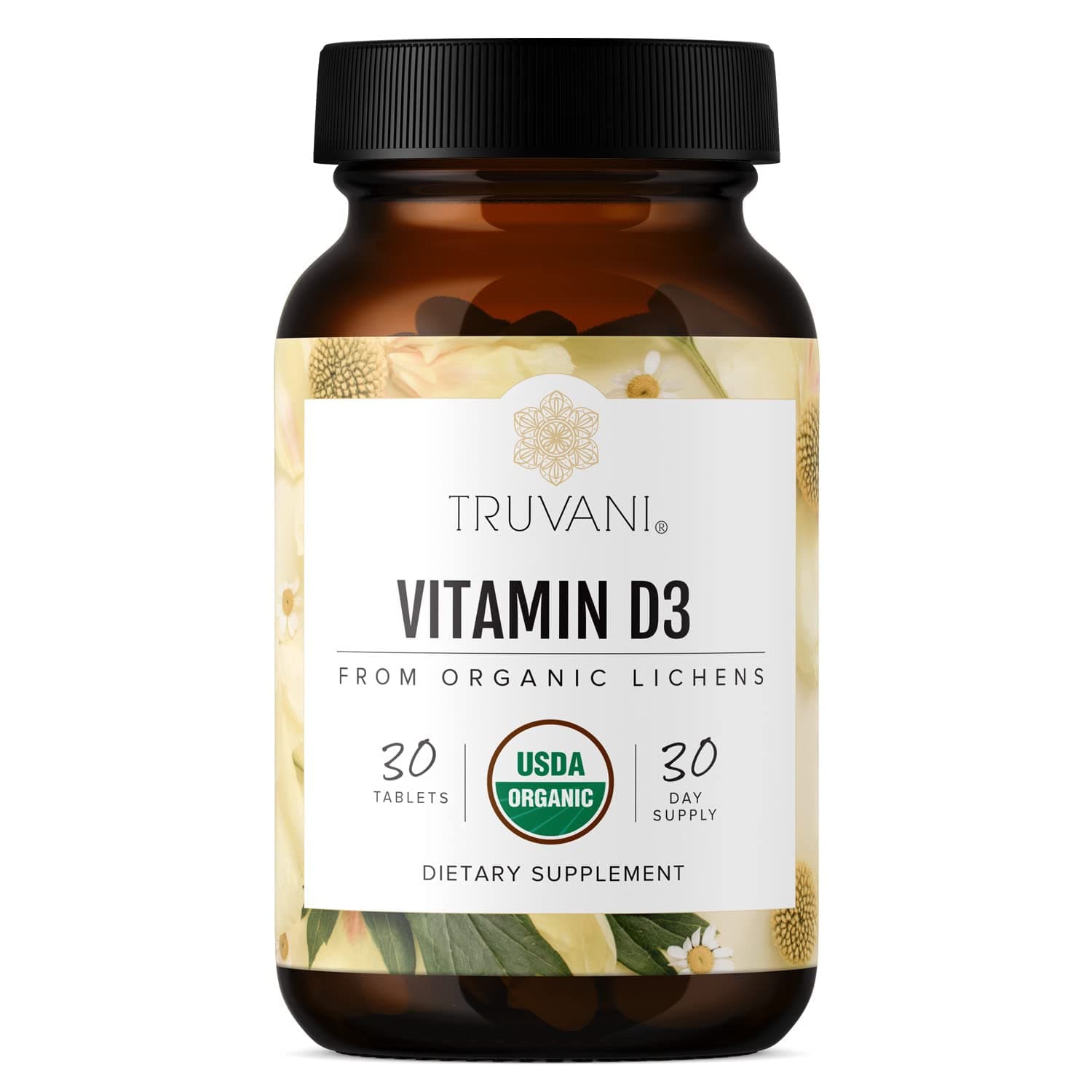 Truvani Organic Vitamin D3 - Plant-Based, USDA Organic, Gluten-Free, Non-GMO, Vegan D3 Supplement - Supports Bone, Immune & Brain Health - 30 Tablets