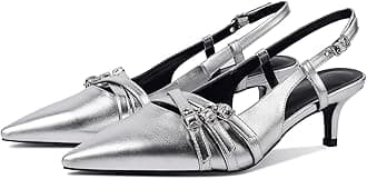 CORNMOOD Slingback Kitten Heels for Women Pointed Toe Stiletto Low Heels with Buckle Strap Heeled Pumps Sandals