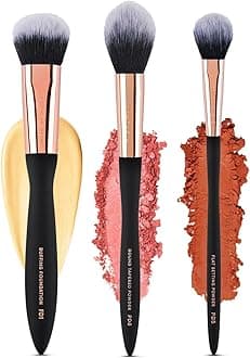 Profusion Cosmetics Artistry Essentials 3-Piece Face Brush Set – Makeup Tools for Foundation, Powder & Setting, Vegan & Cruelty-Free Bristles