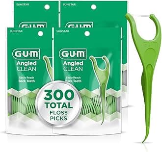 GUM Angled Floss Picks, Perfect for Tight Teeth, Extra Strong Shred-Resistant Dental Floss, Angled for Easy Reach, Dental Flossers for Adults, Fresh Mint Flavor, 75 Count (Pack of 4) 300 Total