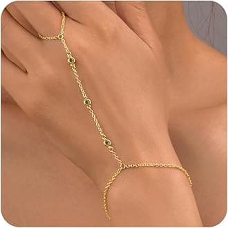 Gold Hand Chain Bracelet for Women Trendy, Dainty 14k Gold Plated Ring Bracelet Hand Chain Finger Ring Slave Cuff Bracelet Cubic Zircon Hand Jewelry for Women Accessories
