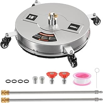 WICHEMI 18" Driveway Pressure Washer Surface Cleaner for Pressure Washer Power Washer Attachment for Driveway Sidewalk Patio Concrete Cleaning, 1/4" Quick Connector, 2 Extension Wand Attachments