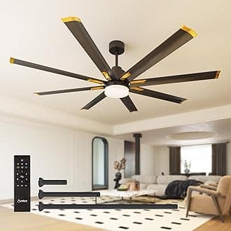 Amico Ceiling Fans with Lights, 72 Inch Indoor/Outdoor Large Industrial Ceiling Fan with Remote Control, Reversible, 8 Aluminum Blades, 3CCT, Dimmable, Damp Rated Black Ceiling Fan for Bedroom Patio