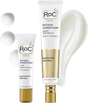 RoC Retinol Correxion Value Set Duo, Deep Wrinkle Anti-Aging Night Face Cream + Under Eye Cream for Dark Circles & Puffiness - Retinol Eye Care