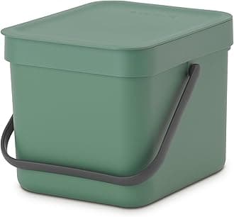 Brabantia Sort & Go Kitchen Countertop Food Scraps Compost Bin | XS / 1.6 Gal / 6L | Fir Green | Removable Stay-Open Lid, Carry Handle, Easy-Clean Recycling Box | Wall-Mounting Bracket Included