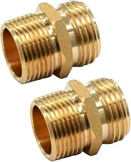 3/4” GHT Male x 3/4” NPT Male Connector, Brass Garden Hose Fitting, Adapter, Industrial Metal Brass Garden Hose to Pipe Fittings Connect (2 Pack)