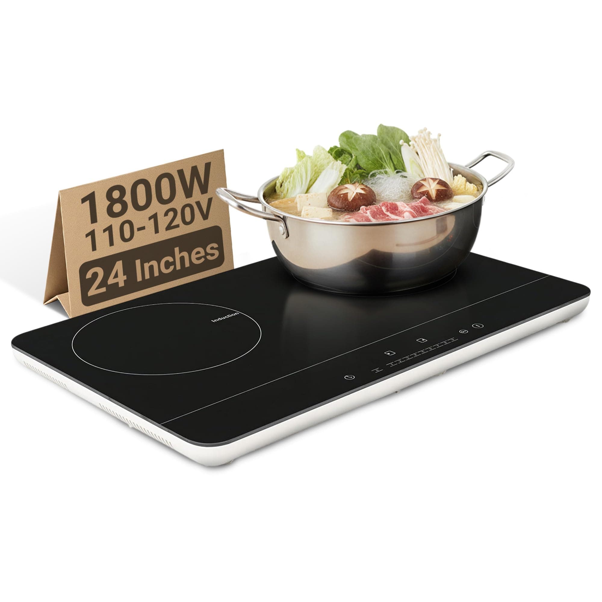 2 Burner Double Dual 24 Inch Induction ULTRA SLIM Electric Stove Top Ceramic Cooktop White 120V 1800W IN-DD18-120S
