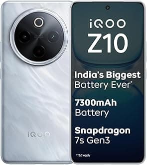 iQOO Z10 5G (Glacier Silver, 8GB RAM, 256GB Storage) | India's Biggest Ever 7300 mAh Battery | Snapdragon 7s Gen 3 Processor | Brightest Quad Curved AMOLED Display in the Segment