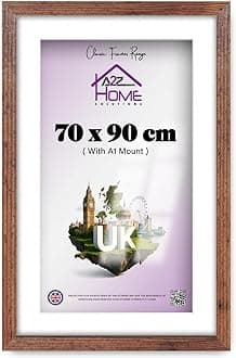 Wall Photo Frame Rustic 70x90 cm Frame With 80x60 cm Mount Picture Poster Print With Clear HD Perspex 30x15 MM Moulding Mounting Hooks MDF Backboard