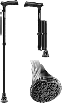 HoneyBull Walking Cane | Single Tip Canes for Men & Women, Foldable, Adjustable, Heavy Duty Up to 250 Pounds, with Travel Bag, Walking Canes for Seniors