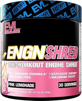 Evlution Nutrition ENGN Shred Pre Workout Thermogenic Fat Burner Powder, Energy, Weight Loss, 30 Servings (Pink Lemonade)