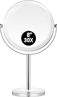 Makeup Mirror, 30X Magnifying Mirror for Desk, 1X/30X Table Mirror with Stand, Double-Sided Vanity Mirror, Travel Makeup Mirror with Magnification, Desk Mirrors for Home and Office 8 in